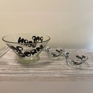 MCM Wheaton Glass Popcorn Bowl Set with Black Text